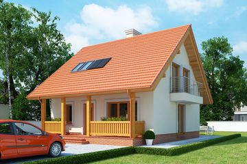 Projekt domu LK&1118 - parterowy z poddaszem dom o powierzchni 99,97 m², dach dwuspadowy, koszt budowy 309 000 zł - ujęcie frontu