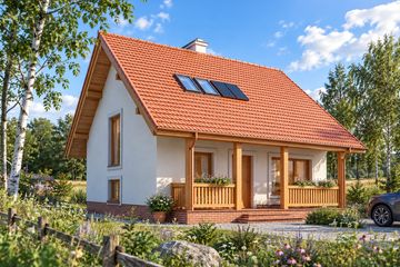Projekt domu LK&1118 - parterowy z poddaszem dom o powierzchni 99,97 m², dach dwuspadowy, koszt budowy 309 000 zł - ujęcie frontu