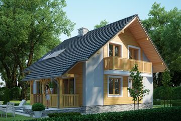 Projekt domu LK&1112 - parterowy z poddaszem dom o powierzchni 103,87 m², dach dwuspadowy, koszt budowy 326 000 zł - ujęcie frontu
