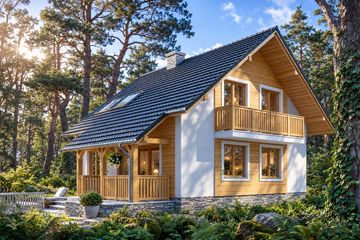 Projekt domu LK&1112 - parterowy z poddaszem dom o powierzchni 103,87 m², dach dwuspadowy, koszt budowy 317 000 zł - ujęcie frontu