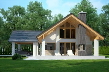 Projekt domu LK&1109 - parterowy z poddaszem dom o powierzchni 129,50 m², dach dwuspadowy, koszt budowy 429 000 zł - ujęcie frontu
