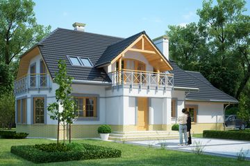 Projekt domu LK&1107 - parterowy z poddaszem dom o powierzchni 158,53 m², dach naczółkowy, koszt budowy 455 000 zł - ujęcie frontu