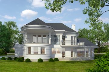 Projekt domu LK&1103 - z pełnym piętrem dom o powierzchni 227,81 m², dach kopertowy, koszt budowy 733 000 zł - ujęcie frontu