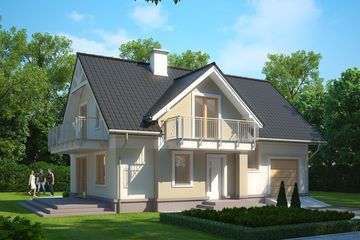 Projekt domu LK&1098 - parterowy z poddaszem dom o powierzchni 130,08 m², dach dwuspadowy, koszt budowy 368 000 zł - ujęcie frontu