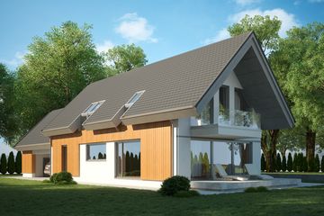 Projekt domu LK&1091 - parterowy z poddaszem dom o powierzchni 168,65 m², dach dwuspadowy, koszt budowy 495 000 zł - ujęcie frontu