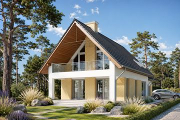 Projekt domu LK&1068 - parterowy z poddaszem dom o powierzchni 186,69 m², dach dwuspadowy, koszt budowy 536 000 zł - ujęcie frontu