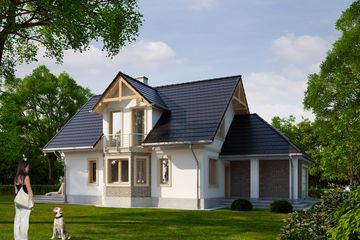 Projekt domu LK&1062 - parterowy z poddaszem dom o powierzchni 107,10 m², dach dwuspadowy, koszt budowy 334 000 zł - ujęcie frontu
