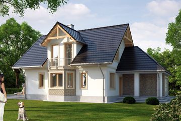 Projekt domu LK&1062 - parterowy z poddaszem dom o powierzchni 107,10 m², dach dwuspadowy, koszt budowy 324 000 zł - ujęcie frontu