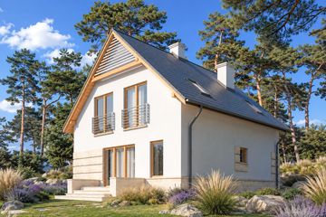 Projekt domu LK&1053 - parterowy z poddaszem dom o powierzchni 118,48 m², dach dwuspadowy, koszt budowy 326 000 zł - ujęcie frontu