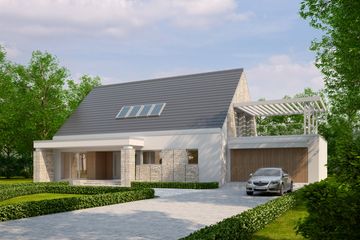Projekt domu LK&1044 - parterowy z poddaszem dom o powierzchni 212,79 m², dach dwuspadowy, koszt budowy 652 000 zł - ujęcie frontu