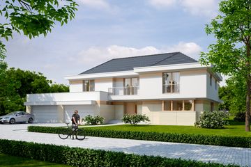Projekt domu LK&1041 - z pełnym piętrem dom o powierzchni 335,03 m², dach kopertowy, koszt budowy 1 051 000 zł - ujęcie frontu