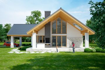Projekt domu LK&1036 - parterowy dom o powierzchni 99,72 m², dach dwuspadowy, koszt budowy 351 000 zł - ujęcie frontu