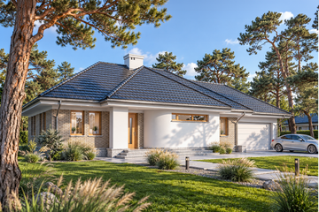 Projekt domu LK&1032 - parterowy dom o powierzchni 120,71 m², dach wielospadowy, koszt budowy 427 000 zł - ujęcie frontu
