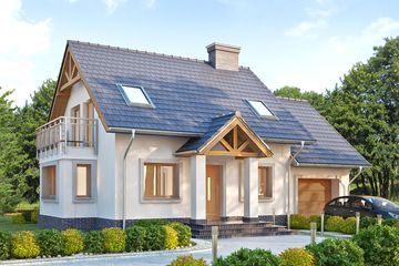 Projekt domu LK&1027 - parterowy z poddaszem dom o powierzchni 98,04 m², dach dwuspadowy, koszt budowy 294 000 zł - ujęcie frontu