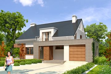 Projekt domu LK&1016 - parterowy z poddaszem dom o powierzchni 151,29 m², dach dwuspadowy, koszt budowy 435 000 zł - ujęcie frontu