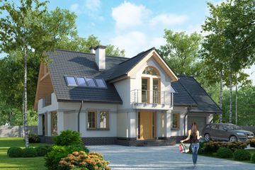 Projekt domu LK&1010 - parterowy z poddaszem dom o powierzchni 157,09 m², dach dwuspadowy, koszt budowy 463 000 zł - ujęcie frontu