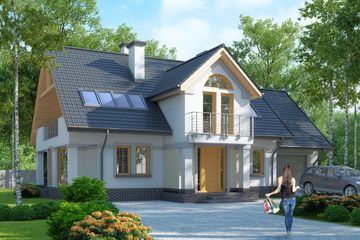 Projekt domu LK&1010 - parterowy z poddaszem dom o powierzchni 157,09 m², dach dwuspadowy, koszt budowy 449 000 zł - ujęcie frontu