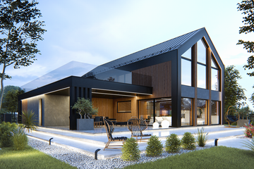 Projekt domu LK&1712 - parterowy z poddaszem dom o powierzchni 185,34 m², dach dwuspadowy, koszt budowy 556 000 zł - ujęcie frontu