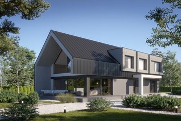 Projekt domu LK&1575 - parterowy z poddaszem dom o powierzchni 191,48 m², dach dwuspadowy, koszt budowy 557 000 zł - ujęcie frontu