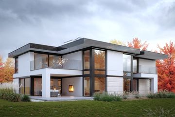 Projekt domu LK&1570 - z pełnym piętrem dom o powierzchni 281,19 m², dach kopertowy, koszt budowy 841 000 zł - ujęcie frontu