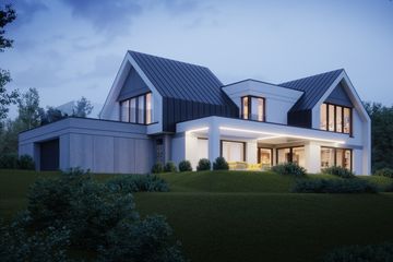 Projekt domu LK&1567 - z pełnym piętrem dom o powierzchni 275,34 m², dach wielospadowy, koszt budowy 753 000 zł - ujęcie frontu