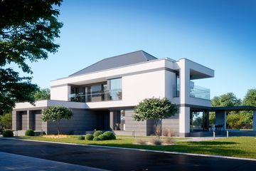 Projekt domu LK&1539 - z pełnym piętrem dom o powierzchni 299,21 m², dach kopertowy, koszt budowy 815 000 zł - ujęcie frontu