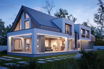 Projekt domu LK&1536 - parterowy dom o powierzchni 252,90 m², dach dwuspadowy, koszt budowy 751 000 zł - ujęcie frontu