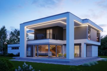 Projekt domu LK&1527 - z pełnym piętrem dom o powierzchni 201,04 m², dach wielospadowy, koszt budowy 527 000 zł - ujęcie frontu