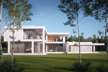 Projekt domu LK&1513 - z pełnym piętrem dom o powierzchni 301,35 m², dach płaski, koszt budowy 961 000 zł - ujęcie frontu