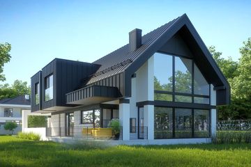 Projekt domu LK&1509 - parterowy z poddaszem dom o powierzchni 192,43 m², dach dwuspadowy, koszt budowy 586 000 zł - ujęcie frontu