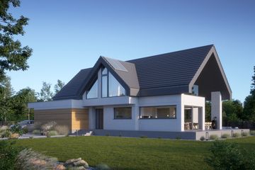 Projekt domu LK&1475 - parterowy z poddaszem dom o powierzchni 185,80 m², dach dwuspadowy, koszt budowy 575 000 zł - ujęcie frontu