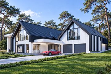 Projekt domu LK&1460 - parterowy z poddaszem dom o powierzchni 423,75 m², dach wielospadowy, koszt budowy 1 379 000 zł - ujęcie frontu