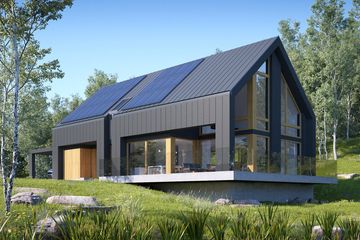 Projekt domu LK&1459 - parterowy z poddaszem dom o powierzchni 165,47 m², dach dwuspadowy, koszt budowy 486 000 zł - ujęcie frontu