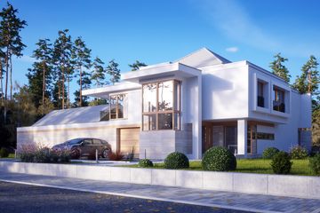 Projekt domu LK&1412 - z pełnym piętrem dom o powierzchni 205,69 m², dach namiotowy, koszt budowy 687 000 zł - ujęcie frontu