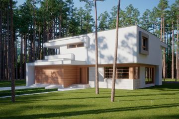 Projekt domu LK&1401 - z pełnym piętrem dom o powierzchni 215,62 m², dach płaski, koszt budowy 654 000 zł - ujęcie frontu