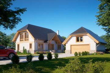 Projekt domu LK&1392 - parterowy z poddaszem dom o powierzchni 168,85 m², dach naczółkowy, koszt budowy 509 000 zł - ujęcie frontu