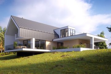 Projekt domu LK&1382 - parterowy z poddaszem dom o powierzchni 188,20 m², dach dwuspadowy, koszt budowy 633 000 zł - ujęcie frontu