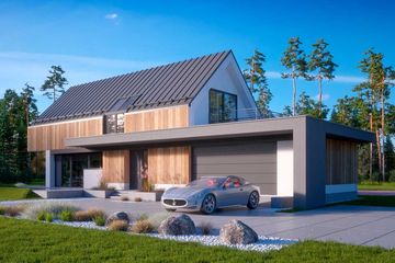 Projekt domu LK&1373 - parterowy z poddaszem dom o powierzchni 139,72 m², dach dwuspadowy, koszt budowy 460 000 zł - ujęcie frontu