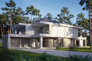 Projekt domu LK&1359 - z pełnym piętrem dom o powierzchni 390,51 m², dach kopertowy, koszt budowy 1 406 000 zł - ujęcie frontu