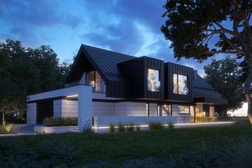 Projekt domu LK&1352 - parterowy z poddaszem dom o powierzchni 197,36 m², dach dwuspadowy, koszt budowy 660 000 zł - ujęcie frontu