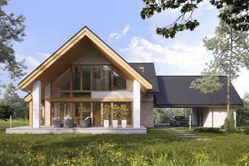 Projekt domu LK&1351 - parterowy z poddaszem dom o powierzchni 158,05 m², dach dwuspadowy, koszt budowy 473 000 zł - ujęcie frontu