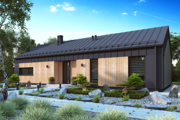 Projekt domu Ka237 - parterowy dom o powierzchni 117,24 m², dach dwuspadowy, koszt budowy 358 000 zł - ujęcie frontu