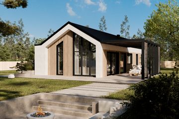 Projekt domu Stodoła parterowa - parterowy dom o powierzchni 79,30 m², dach dwuspadowy - ujęcie frontu