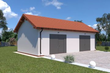 Projekt garażu Planujdom GŻ46 - parterowy dom o powierzchni 64,48 m², dach dwuspadowy, koszt budowy 154 752 zł - ujęcie frontu