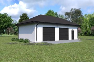 Projekt garażu Planujdom GŻ49 - parterowy dom o powierzchni 71,54 m², dach kopertowy, koszt budowy 164 542 zł - ujęcie frontu