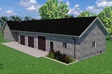 Projekt budynku gospodarczego Planujdom G02 - parterowy dom o powierzchni 239,78 m², dach wielospadowy, koszt budowy 491 549 zł - ujęcie frontu