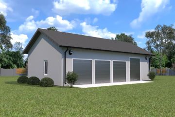 Projekt budynku gospodarczego Planujdom G03 ver1 - parterowy dom o powierzchni 96,46 m², dach dwuspadowy, koszt budowy 221 858 zł - ujęcie frontu