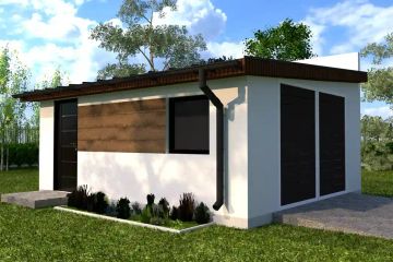 Projekt budynku gospodarczego Planujdom G06 - parterowy dom o powierzchni 20,18 m², dach jednospadowy, koszt budowy 48 432 zł - ujęcie frontu