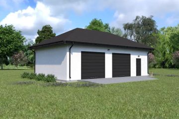 Projekt budynku gospodarczego Planujdom G49 - parterowy dom o powierzchni 71,54 m², dach kopertowy, koszt budowy 164 542 zł - ujęcie frontu