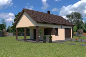 Projekt budynku gospodarczego Planujdom G52 - parterowy dom o powierzchni 56,50 m², dach dwuspadowy, koszt budowy 135 600 zł - ujęcie frontu